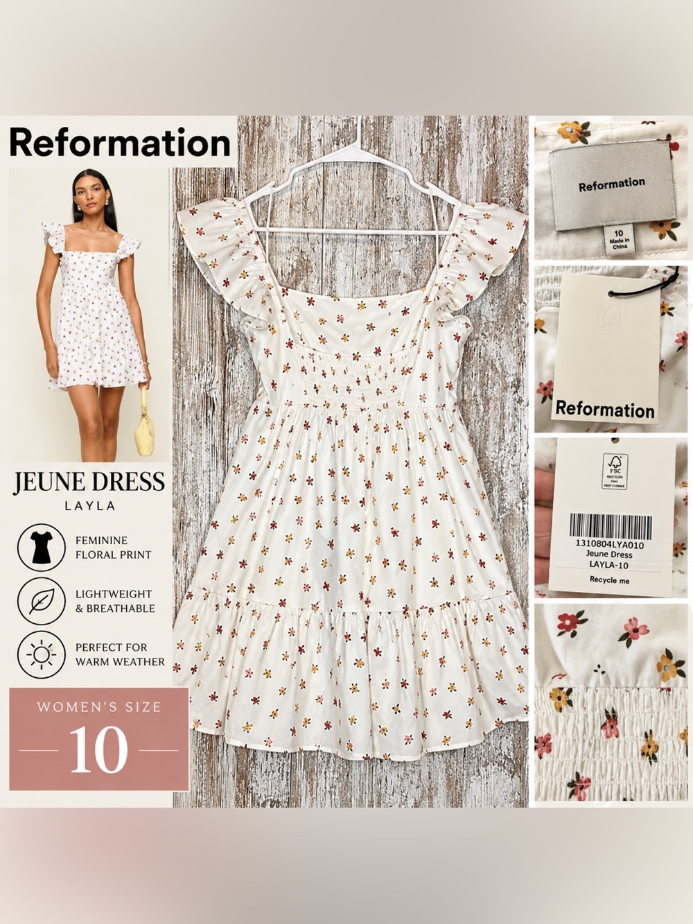 Reformation Jeune Dress Layla Floral Mini Dress Women’s Size 10 NWT